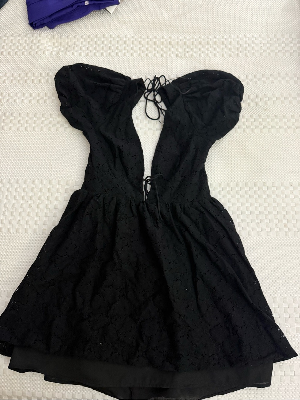 Black Lace Puff-Sleeve Mini Dress from Windsor